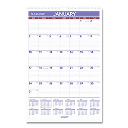 At-A-Glance Monthly Wall Calendar with Ruled Daily Blocks, 15.5 x 22.75, White Sheets, 12-Month (Jan to Dec): 2024