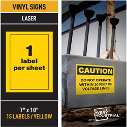 Avery Adhesive Printable Vinyl Signs, 5 in x 7 in, Yellow, 15 Labels