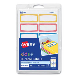 Avery Avery Kids Handwritten Identification Labels, 1.75 x 0.75, Borders: Blue, Orange, Yellow, 12 Labels/Sheet, 5 Sheets/Pack