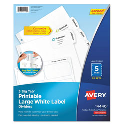 Avery Big Tab Printable Large White Label Tab Dividers, 5-Tab, Letter, 20 per pack