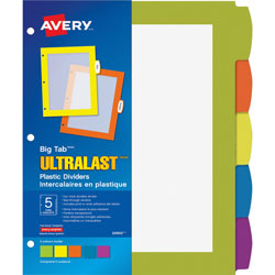 Avery Big Tab Ultralast Plastic Dividers, Multicolor, 5-Tab, 8 1/2 x 11
