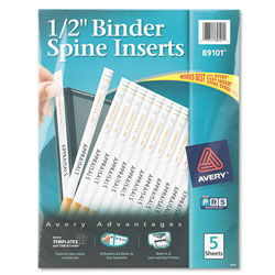 Avery Binder Spine Inserts, 1/2 in Spine Width, 16 Inserts/Sheet, 5 Sheets/Pack