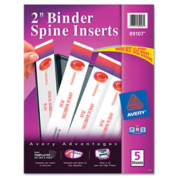 Avery Binder Spine Inserts, 2 in Spine Width, 4 Inserts/Sheet, 5 Sheets/Pack