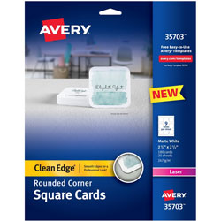 Avery Cards, Rounded Corners, Laser 2-1/2 inx2-1/2 in ,180/PK, WE