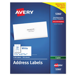 Avery Copier Mailing Labels, Copiers, 1.5 x 2.81, White, 21/Sheet, 100 Sheets/Box (AVE5360)
