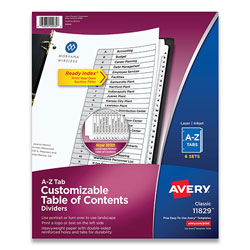 Avery Customizable Table of Contents Ready Index Black and White Dividers, 26-Tab, A to Z, 11 x 8.5, 6 Sets