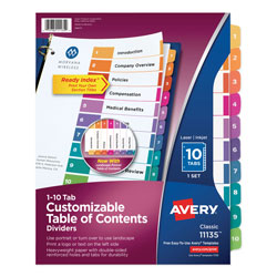 Avery Customizable TOC Ready Index Multicolor Dividers, 10-Tab, Letter (AVE11135)