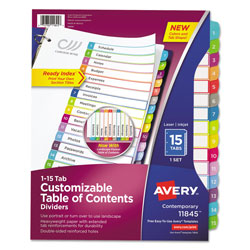 Avery Customizable TOC Ready Index Multicolor Dividers, 1-15, Letter