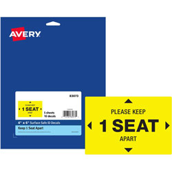 Avery Decals, inPlease Keep 1 Seat Apart in ,F/Chair,4 inX6 in ,10/Pk,We