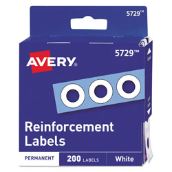 Avery Dispenser Pack Hole Reinforcements, 1/4" Dia, White, 200/Pack (AVE05729)