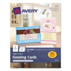 Avery Half-Fold Greeting Cards, Inkjet, 5 1/2 x 8.5, Matte White, 20/Box w/Envelopes
