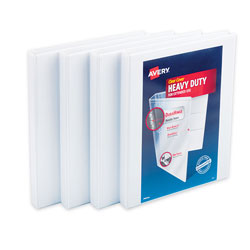Avery Heavy-Duty Non Stick View Binder with DuraHinge and Slant Rings, 3 Rings, 0.5 in Capacity, 11 x 8.5, White, 4/Pack
