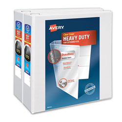 Avery Heavy-Duty Non Stick View Binder with DuraHinge and Slant Rings, 3 Rings, 4 in Capacity, 11 x 8.5, White, 2/Pack