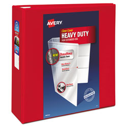 Avery Heavy-Duty View Binder with DuraHinge and Locking One Touch EZD Rings, 3 Rings, 4 in Capacity, 11 x 8.5, Red
