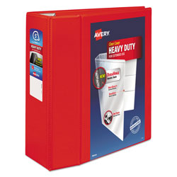 Avery Heavy-Duty View Binder with DuraHinge and Locking One Touch EZD Rings, 3 Rings, 5 in Capacity, 11 x 8.5, Red