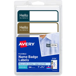 Avery Hello Flexible Self Adhesive Name Badge Labels, 1 inx3 3/4 in, Assorted, 100 per Pack