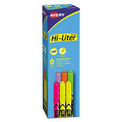 Avery HI-LITER Pen-Style Highlighters, Chisel Tip, Assorted Colors, 6/Set (AVE23565)