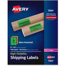 Avery High-Visibility Permanent ID Labels, Laser, 2 x 4, Neon Assorted, 1000/Box