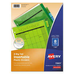 Avery Insertable Big Tab Plastic Dividers, 8-Tab, 11 x 8.5, Assorted, 1 Set (AVE11901)