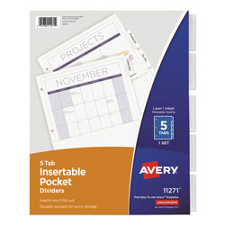 Avery Insertable Dividers w/Single Pockets, 5-Tab, 11 1/4 x 9 1/8