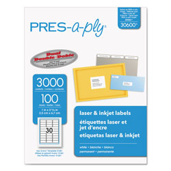 Avery Labels, Laser Printers, 1 x 2.63, White, 30/Sheet, 100 Sheets/Box