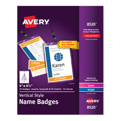 Avery Lanyard-Style Badge Holder w/Laser/Inkjet Inserts, Top Load, 4.25 x 6, WE, 25/PK