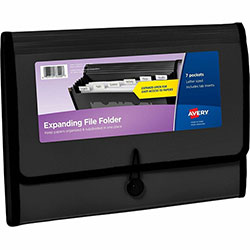 Avery Letter, A4 Recycled Expanding File, 425 Sheet Capacity, 7 Pocket(s), Polypropylene, Plastic, Fabric, Black, 100% Recycled