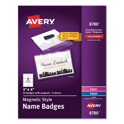 Avery Magnetic Style Name Badge Kit, Horizontal, 4 x 3, White, 24/Pack