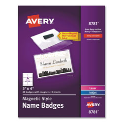 Avery Magnetic Style Name Badge Kit, Horizontal, 4 in x 3 in, White, 48/Pack