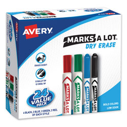 Avery MARKS A LOT Desk/Pen Style Dry Erase Marker Combo Pack, 12 Broad Bullet Tip, 12 Broad Chisel Tip, Assorted Colors, 24/Pack (AVE29870)