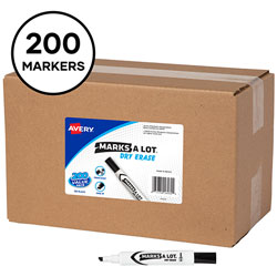 Avery MARKS A LOT Desk-Style Dry Erase Marker, Broad Chisel Tip, Black, 200/Box