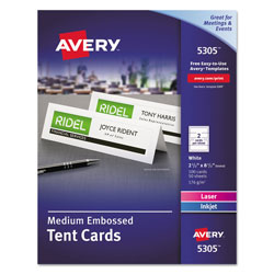 Avery Medium Embossed Tent Cards, White, 2 1/2 x 8.5, 2 Cards/Sheet, 100/Box (AVE5305)