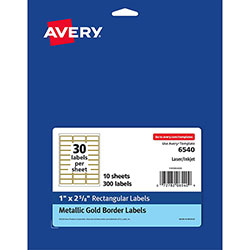 Avery White Easy Peel Mailing Labels with Metallic Border, Inkjet/Laser Printers, 1 x 2.63, White, 30/Sheet, 10 Sheets/Pack