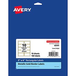 Avery White Easy Peel Mailing Labels with Metallic Border, Inkjet/Laser Printers, 2 x 4, White, 10/Sheet, 10 Sheets/Pack