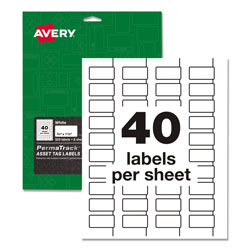 Avery PermaTrack Durable White Asset Tag Labels, Laser Printers, 0.75 x 1.5, White, 40/Sheet, 8 Sheets/Pack