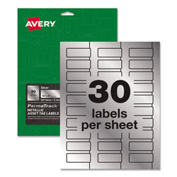 Avery PermaTrack Metallic Asset Tag Labels, Laser Printers, 0.75 x 2, Metallic Silver, 30/Sheet, 8 Sheets/Pack