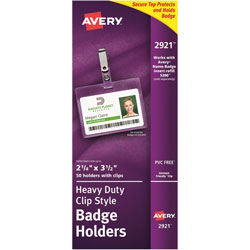 Avery Photo ID Badge Holders, Business Size, 2 1/4 inx3 1/2 in, Landscape Clip