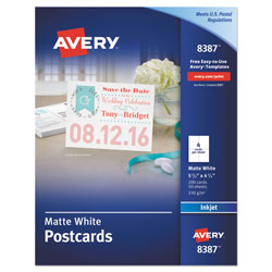 Avery Postcards for Inkjet Printers, 4 1/4 x 5 1/2, Matte White, 4/Sheet, 200/Box (AVE08387)