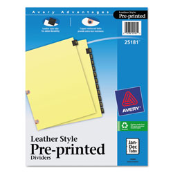 Avery Preprinted Black Leather Tab Dividers w/Copper Reinforced Holes, 12-Tab, Letter