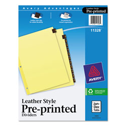 Avery Preprinted Red Leather Tab Dividers w/Clear Reinforced Edge, 12-Tab, Ltr