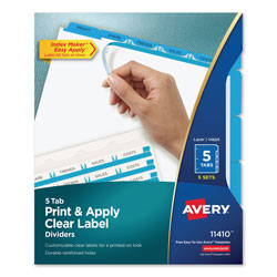 Avery Print and Apply Index Maker Clear Label Dividers, 5 Color Tabs, Letter, 5 Sets (AVE11410)