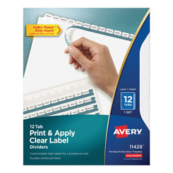 Avery Print and Apply Index Maker Clear Label Dividers, 12 White Tabs, Letter
