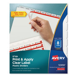 Avery Print and Apply Index Maker Clear Label Plastic Dividers with Printable Label Strip, 8-Tab, 11 x 8.5, Translucent, 5 Sets (AVE12450)