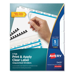 Avery Print and Apply Index Maker Clear Label Unpunched Dividers, 5Tab, Letter, 5 Sets