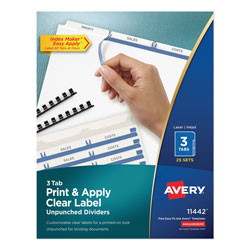 Avery Print and Apply Index Maker Clear Label Unpunched Dividers, 3-Tab, Ltr, 25 Sets