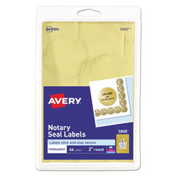 Avery Printable Gold Foil Seals, 2" dia., Gold, 4/Sheet, 11 Sheets/Pack (AVE05868)