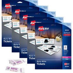 Avery Printable Tickets, Microperf, w/stubs, 1-3/4 inx5-1/2 in, 1000/CT, White