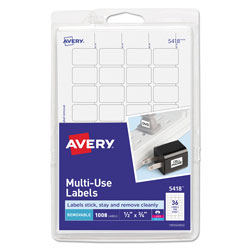 Avery Removable Multi-Use Labels, Inkjet/Laser Printers, 0.5 x 0.75, White, 36/Sheet, 28 Sheets/Pack (AVE05418)