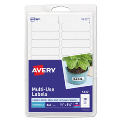 Avery Removable Multi-Use Labels, Inkjet/Laser Printers, 0.5 x 1.75, White, 20/Sheet, 42 Sheets/Pack (AVE05422)