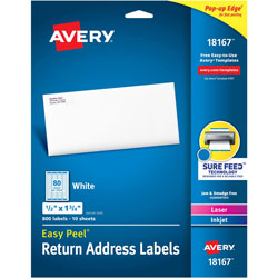 Avery Return Address, Laser/Inkjet, 1/2 inx1 3/4 in 800 per Pack, White